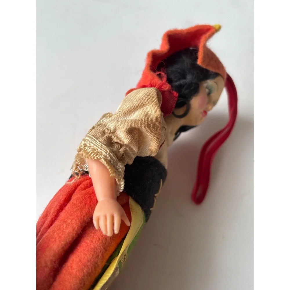 Vintage 50s Magis Roma Italy Souvenir Doll Traditional Folk Costume Red Green 6